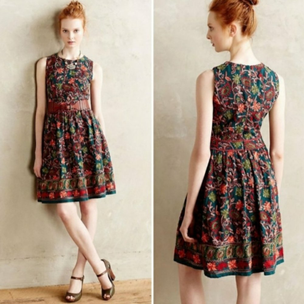 Anthropologie Adelyn Rae Needlepoint Garden Dress Green Size 8